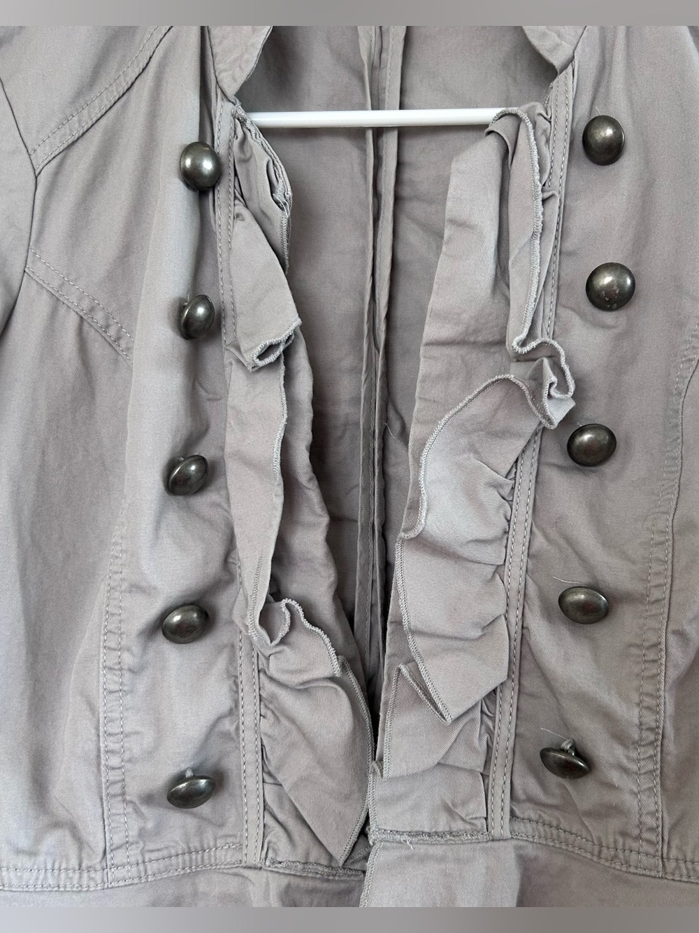 NWOT Small Buckle Stoosh Gray Blazer 100% Cotton Vintage 90s Y2K Ruffle Ruched - Picture 3 of 7
